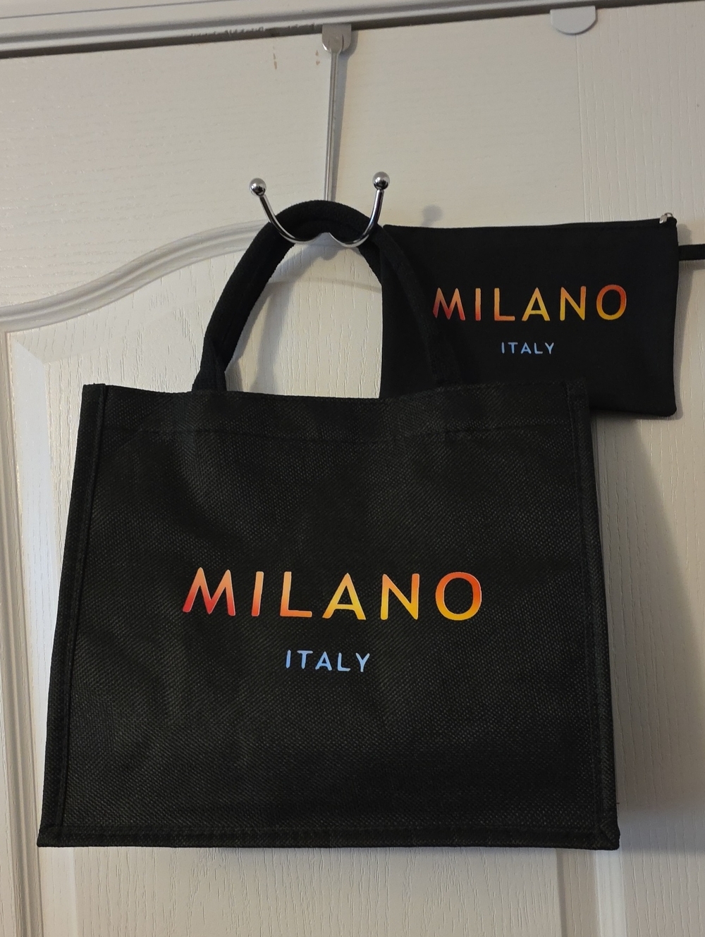 MILANO ITALY BLACK TOTE BAG WITH GRADIENT LOGO
